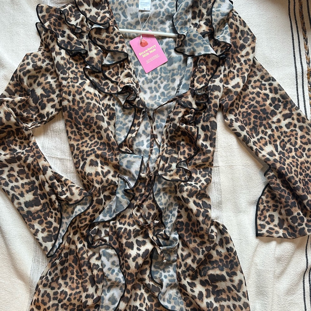 Strawberry Milk Mob Leopard Print Ruffle Dress - Brown & Black